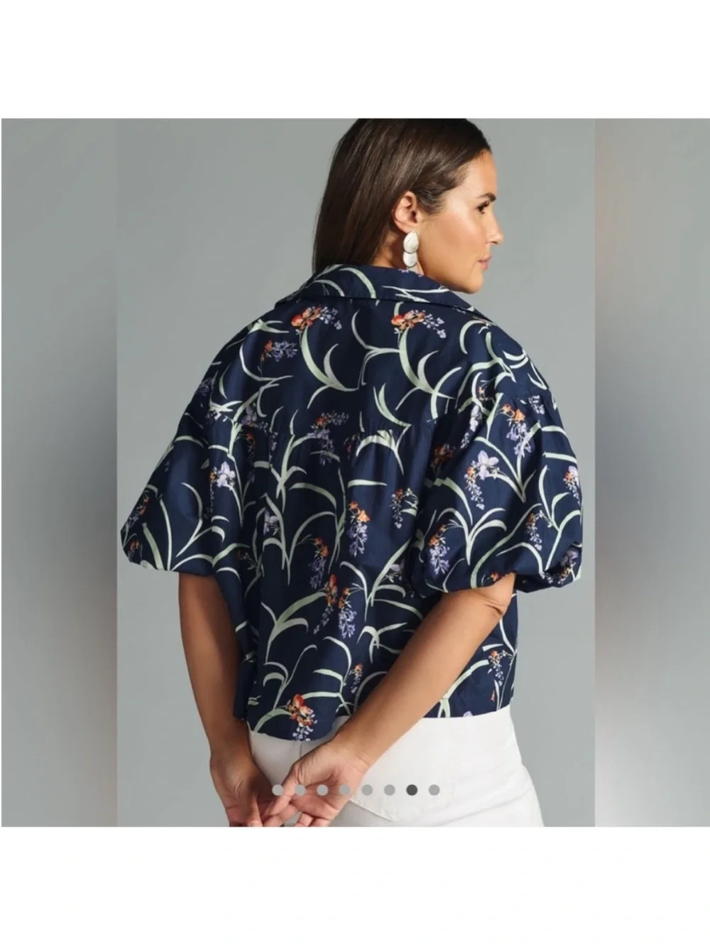 Maeve Bubble Sleeve Navy Floral Blouse